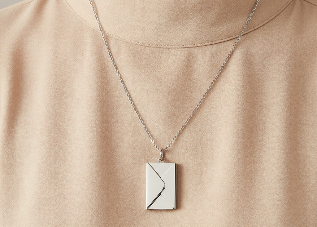 Collier enveloppe argent vertical Liora Créations